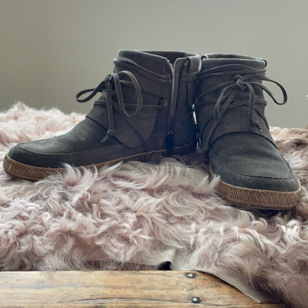 UGG booties with zip closure on the side.